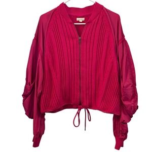PILCRO Pink Bomber Knit Nylon Blend Jacket Full Zip Drawstring Casual Medium
